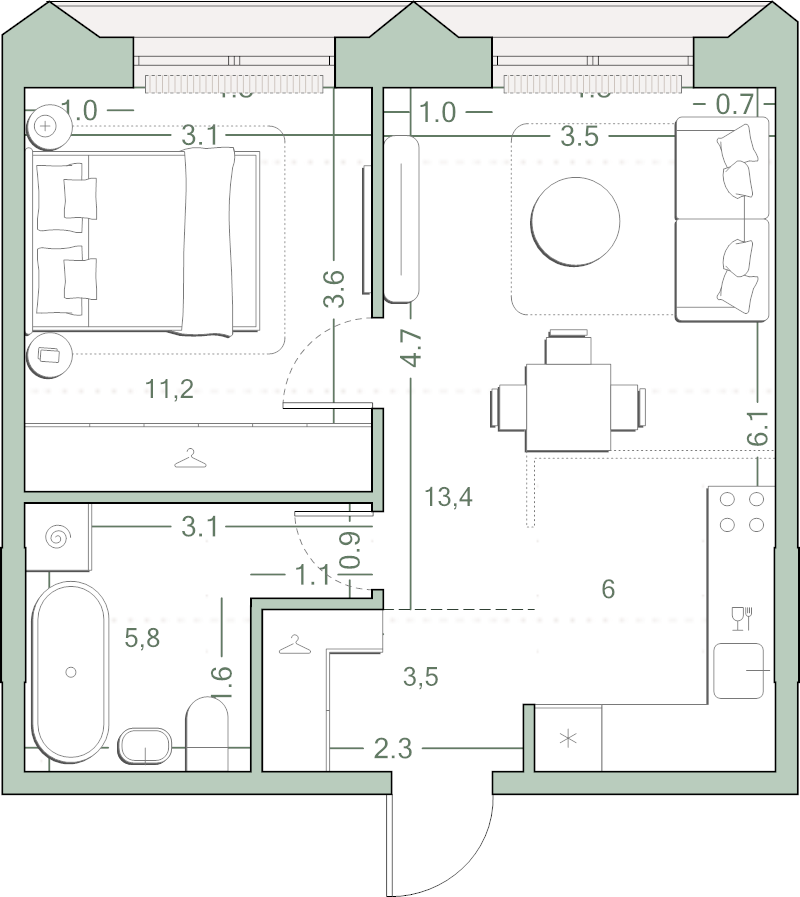 2 ккв (Евро) 39,9 м²