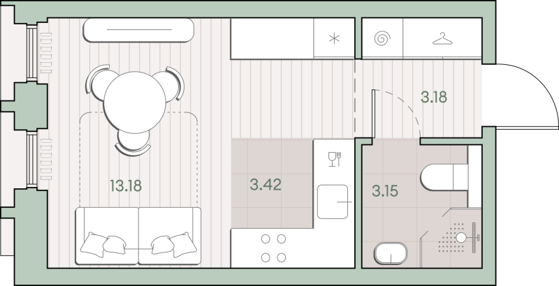 Студия 22,9 м²