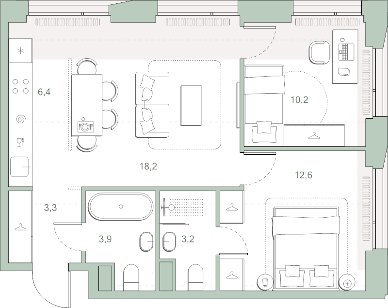 3 ккв (Евро) 57,8 м²