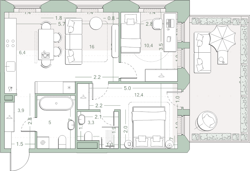 3 ккв (Евро) 63 м²