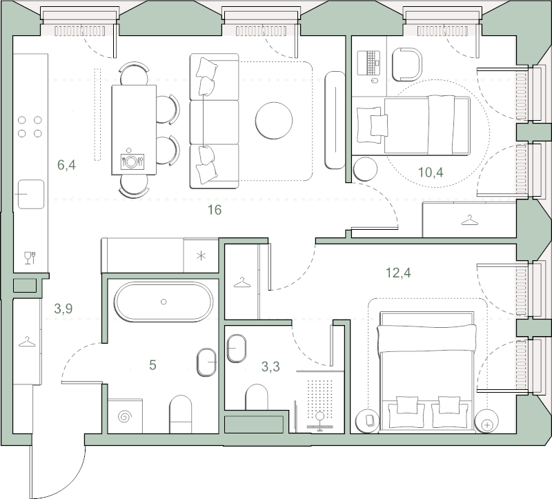 3 ккв (Евро) 57,4 м²