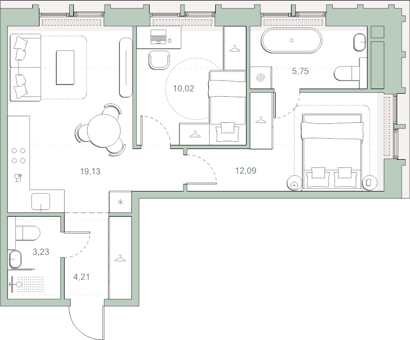 3 ккв (Евро) 54,4 м²
