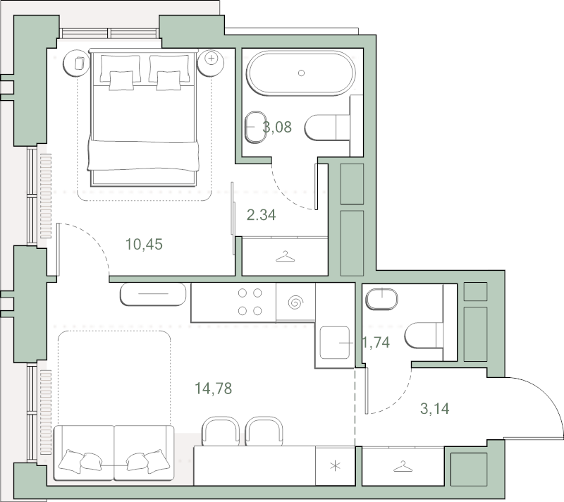1 ккв 35,5 м²