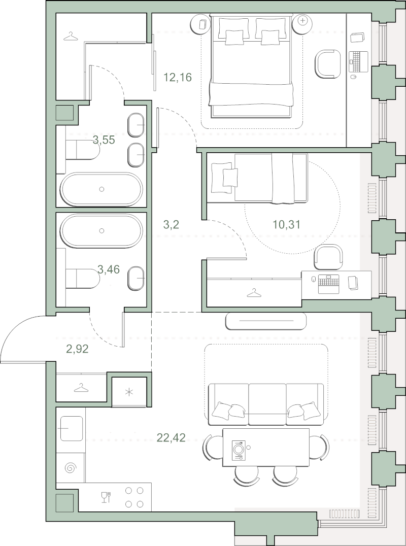 3 ккв (Евро) 61,3 м²