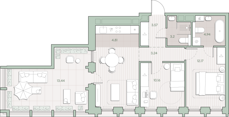 3 ккв (Евро) 62 м²