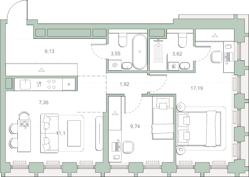 3 ккв (Евро) 63,6 м²