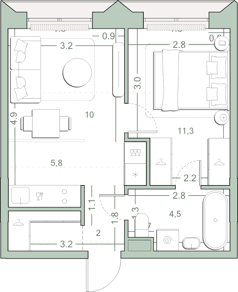 2 ккв (Евро) 35,8 м²