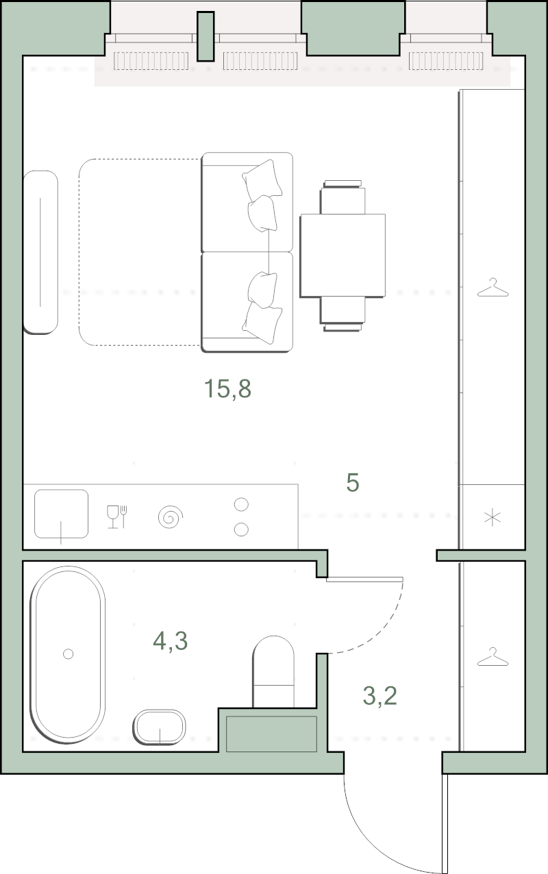 Студия 28,3 м²