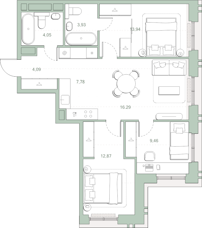 4 ккв (Евро) 72,4 м²