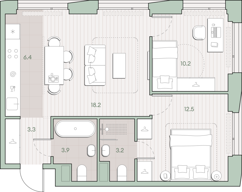 3 ккв (Евро) 57,7 м²