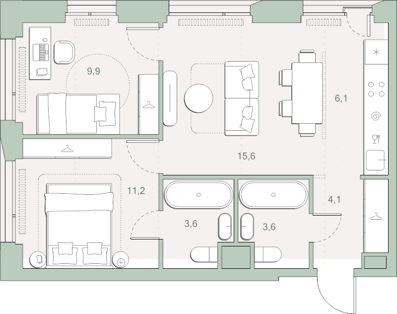 3 ккв (Евро) 54,1 м²