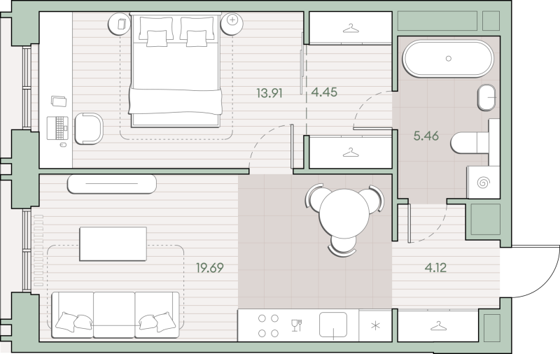2 ккв (Евро) 47,6 м²