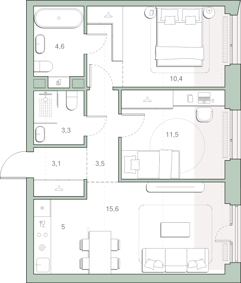 3 ккв (Евро) 60,5 м²
