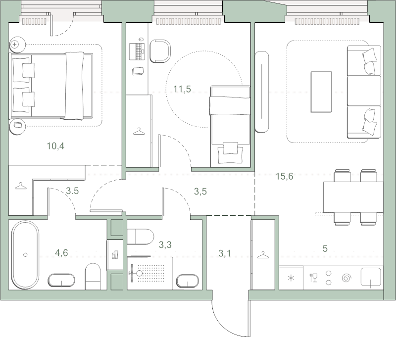 3 ккв (Евро) 60,5 м²