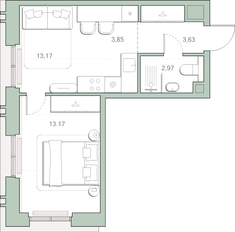 2 ккв (Евро) 33,9 м²