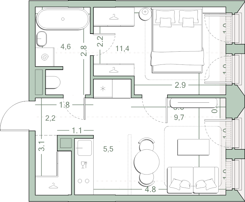 2 ккв (Евро) 35,3 м²