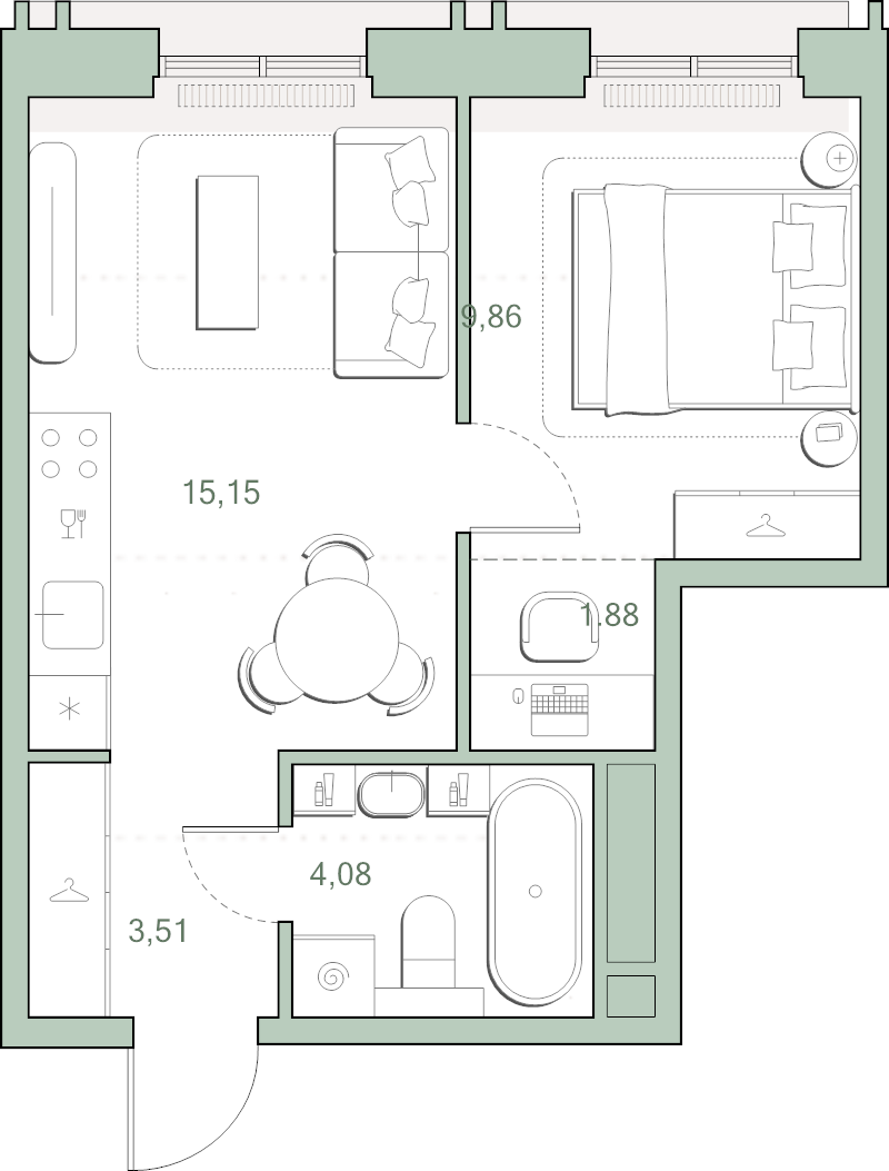 2 ккв (Евро) 34,5 м²