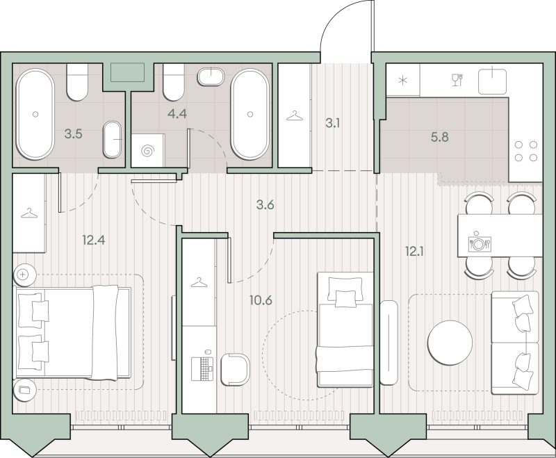 3 ккв (Евро) 55,5 м²