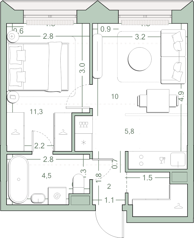 2 ккв (Евро) 36,3 м²