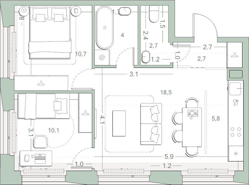 3 ккв (Евро) 54,5 м²