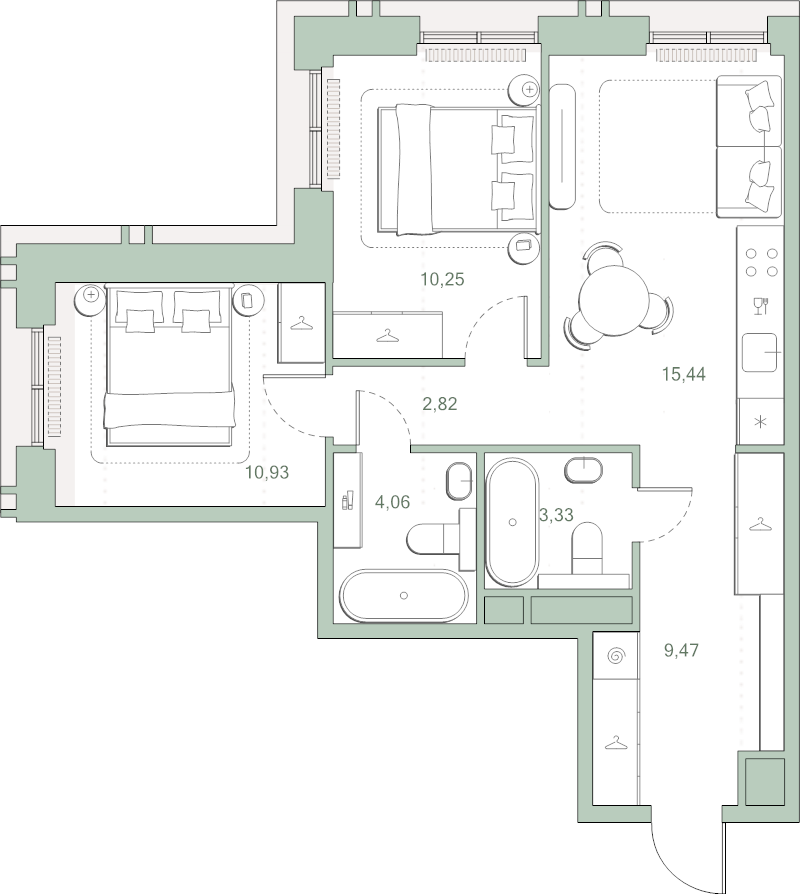 3 ккв (Евро) 56,3 м²