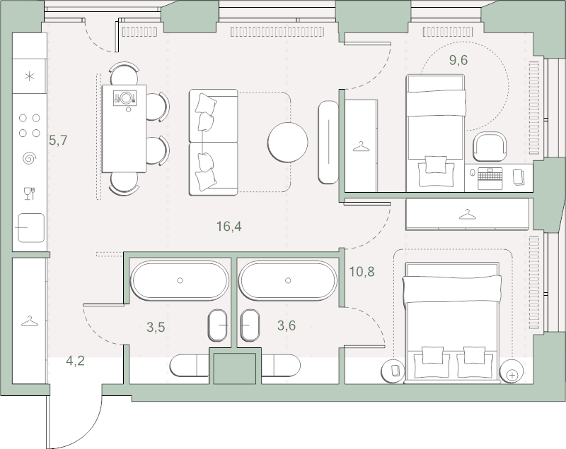 3 ккв (Евро) 53,8 м²