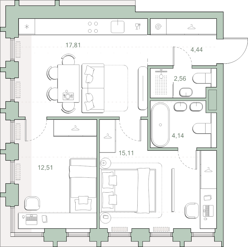 3 ккв (Евро) 56,6 м²