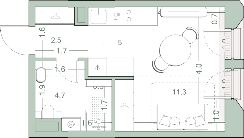 Студия 23,5 м²