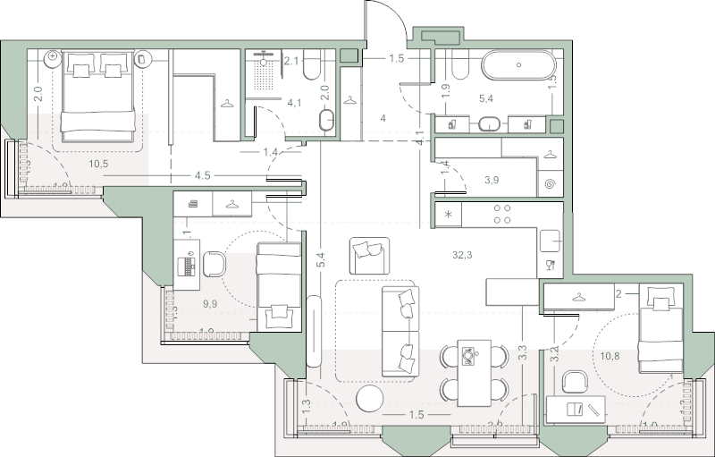 4 ккв (Евро) 87 м²