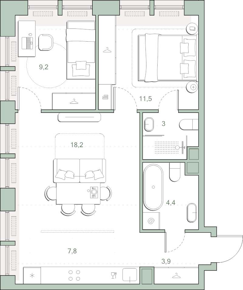 3 ккв (Евро) 58 м²