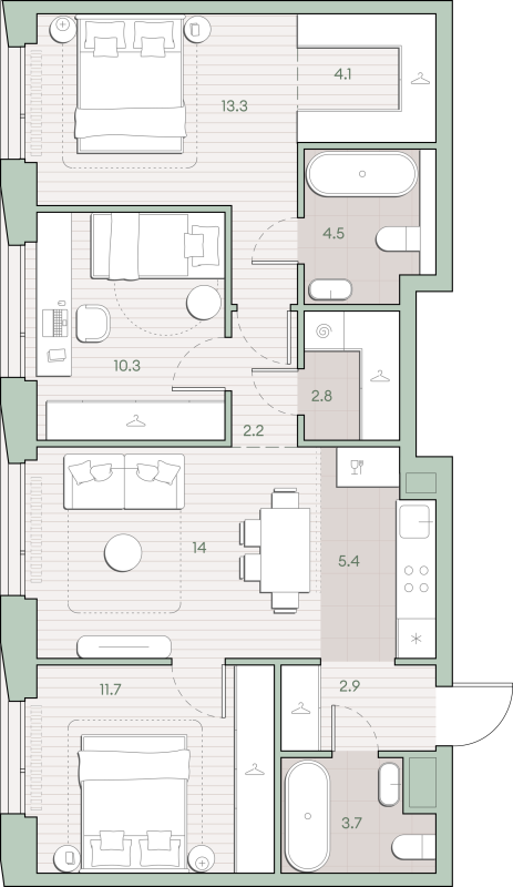 4 ккв (Евро) 74,9 м²