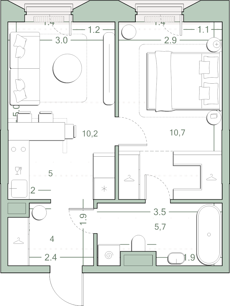 2 ккв (Евро) 39,2 м²
