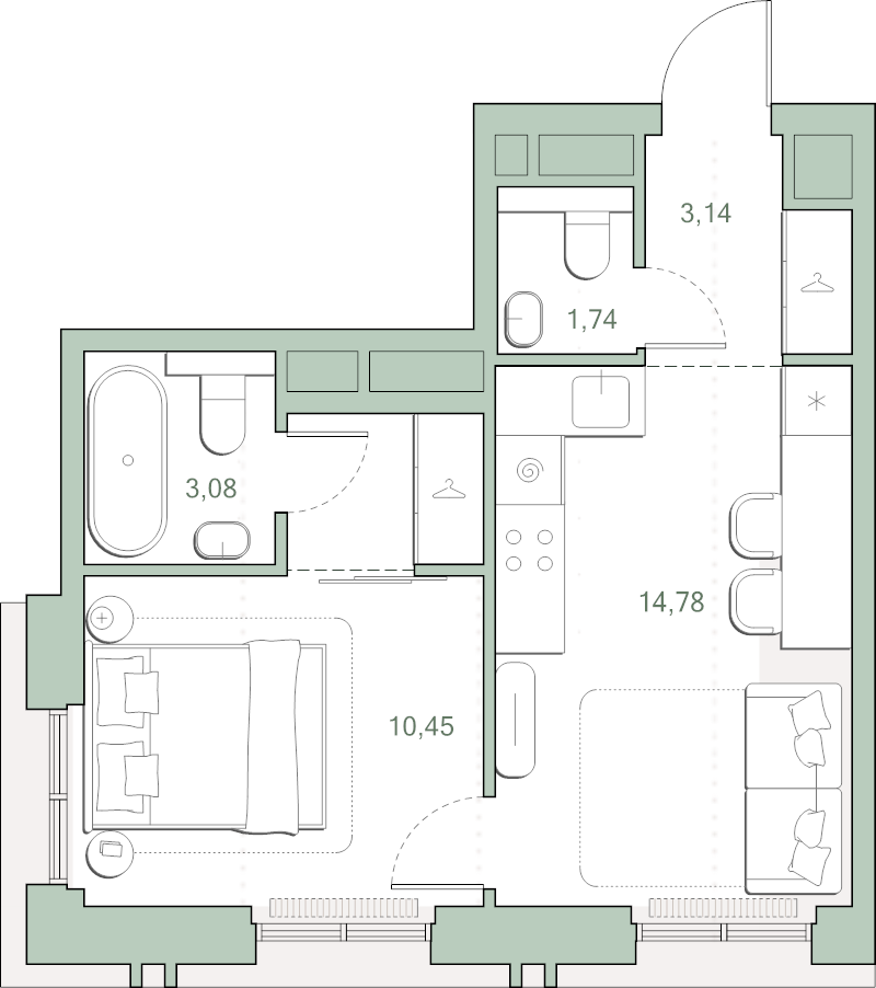 1 ккв 35,5 м²