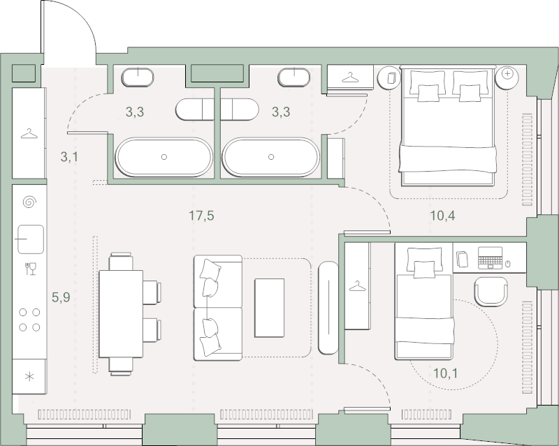 3 ккв (Евро) 53,6 м²