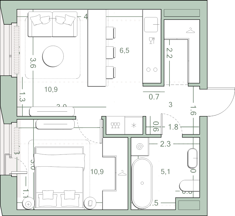 2 ккв (Евро) 38,9 м²