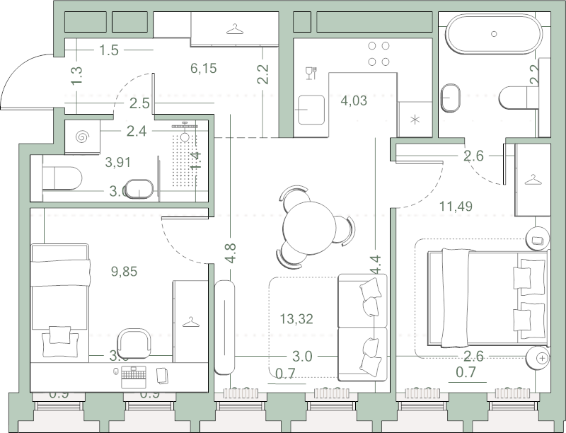 3 ккв (Евро) 52,9 м²