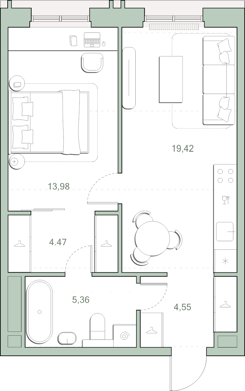 2 ккв (Евро) 47,8 м²