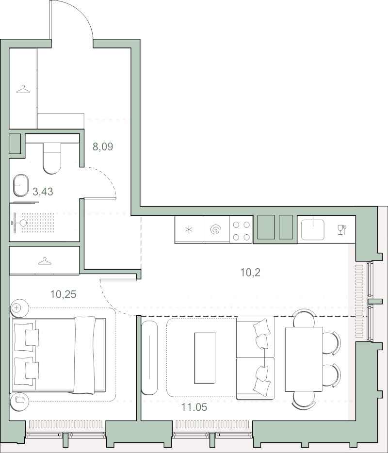 2 ккв (Евро) 43 м²