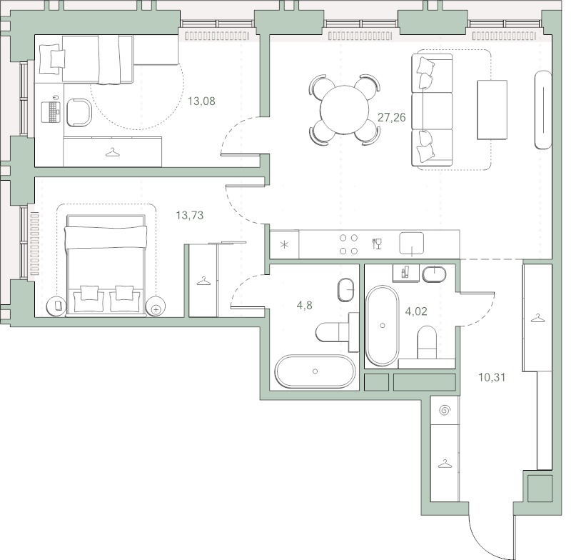 3 ккв (Евро) 73,2 м²