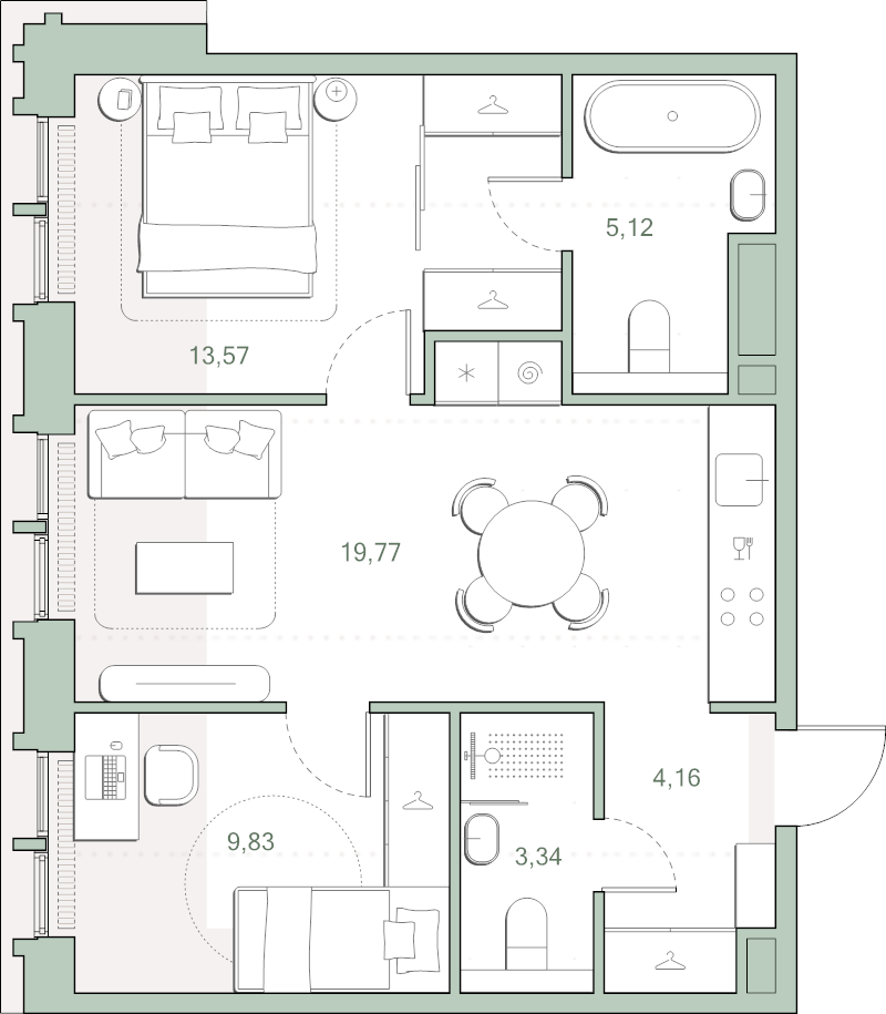 3 ккв (Евро) 55,8 м²