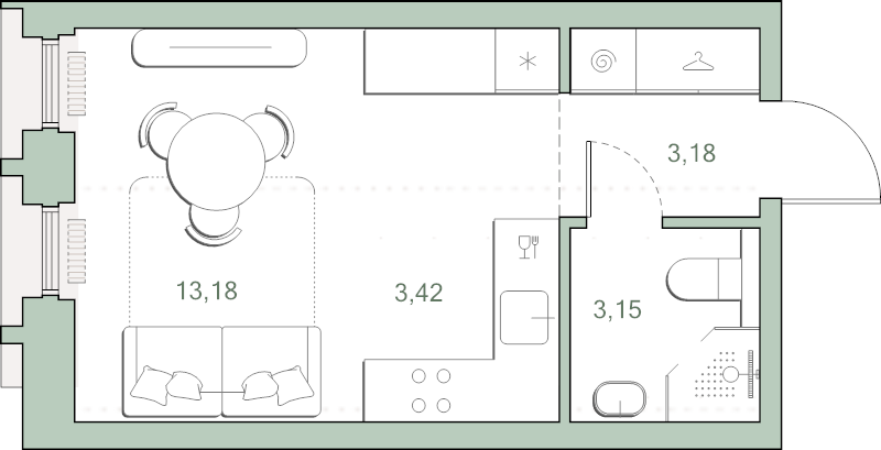 Студия 22,9 м²