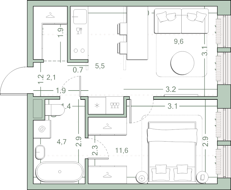 2 ккв (Евро) 35,6 м²
