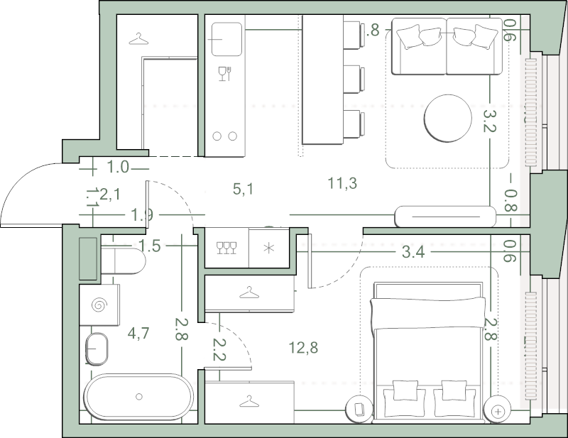 2 ккв (Евро) 38,5 м²