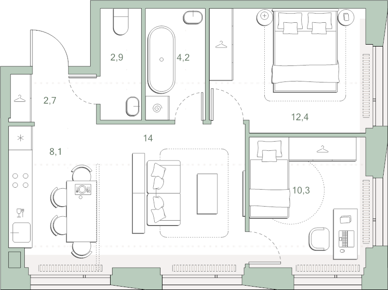 3 ккв (Евро) 54,6 м²