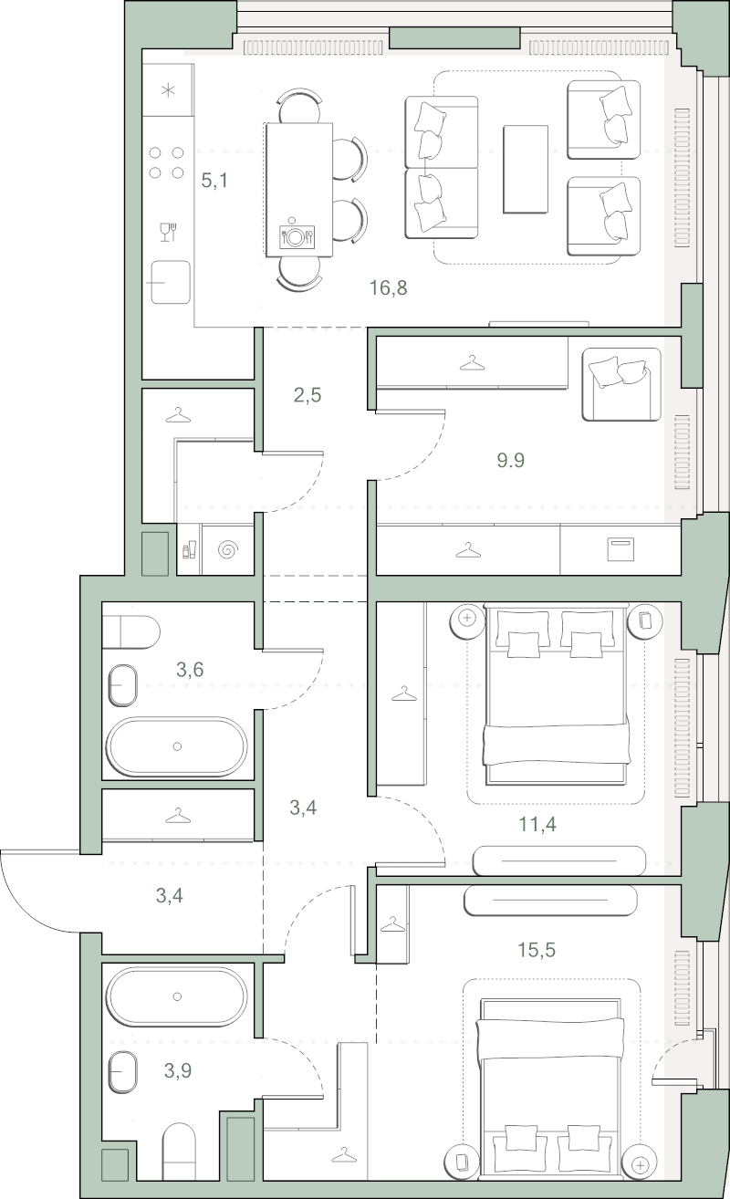3 ккв (Евро) 80,4 м²