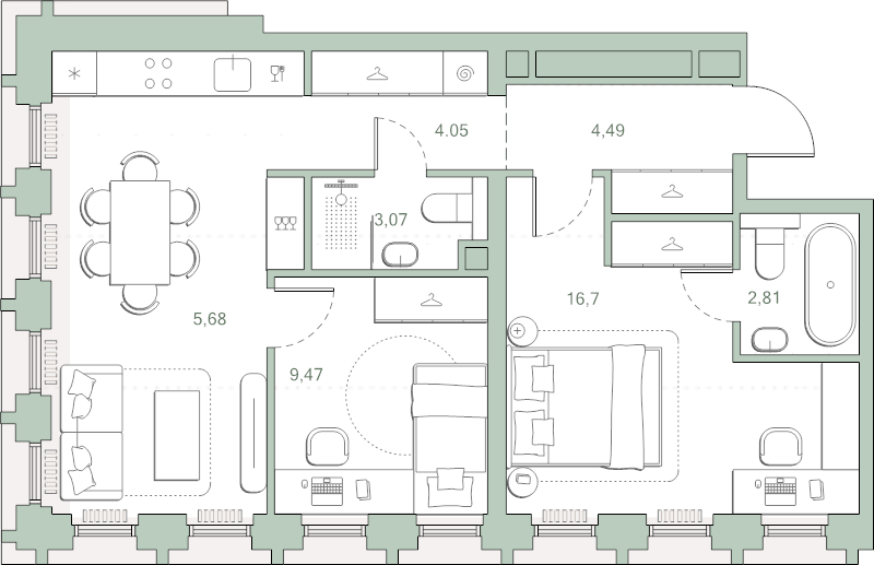 3 ккв (Евро) 61,1 м²