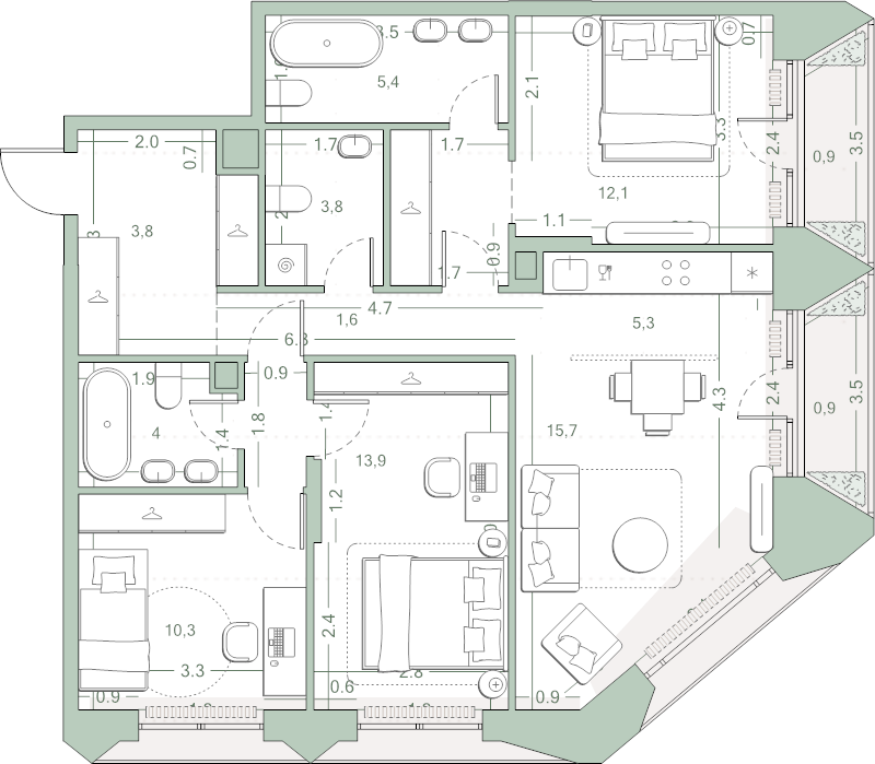 4 ккв (Евро) 89 м²