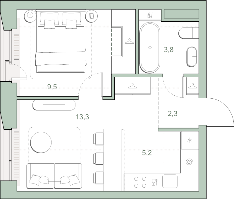 2 ккв (Евро) 35,8 м²