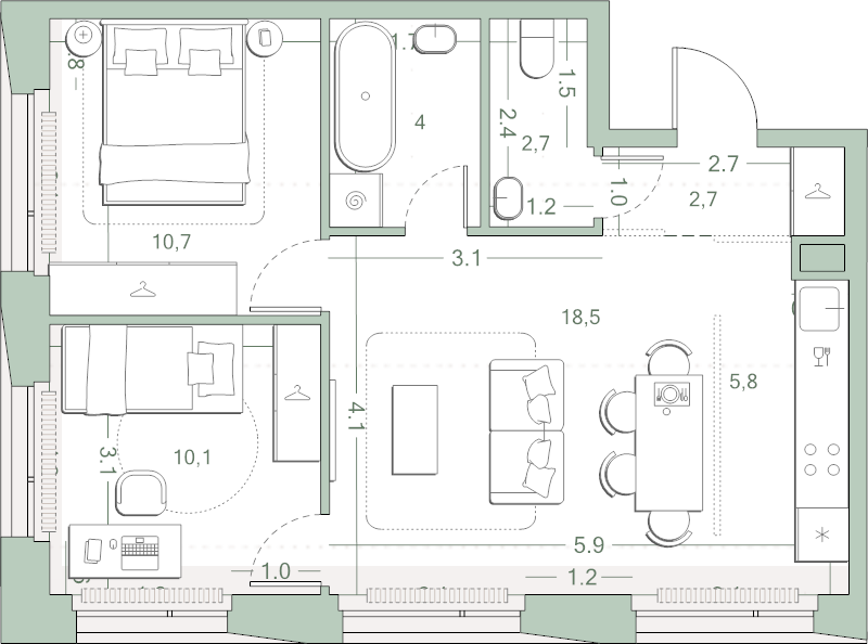 3 ккв (Евро) 54,5 м²