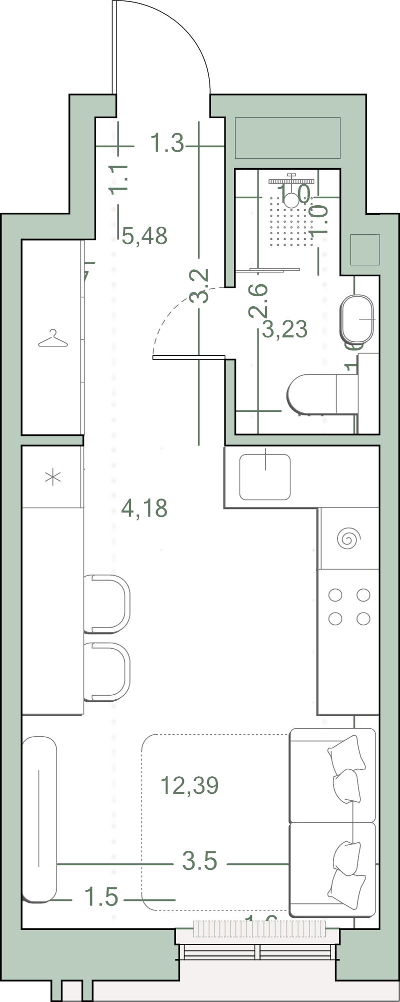 Студия 25,3 м²